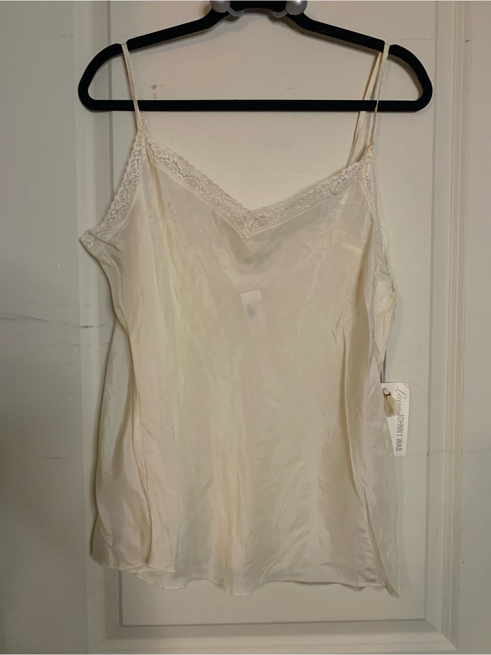 NWT Johnny Was Cream Sheer Lace-Trim Satin Camisole Slip Top XL
